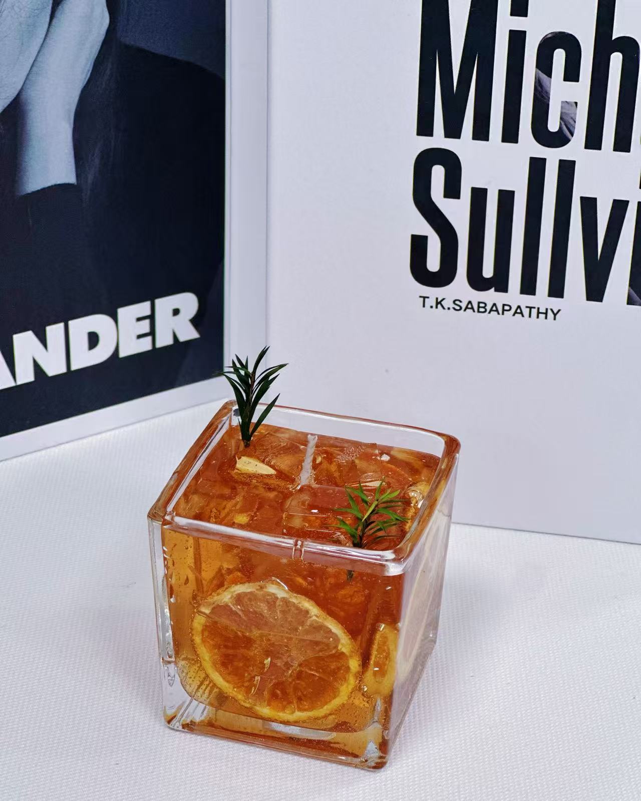 Citrus Bloom Aromatherapy Candle – Handcrafted Orange Gel Candle with Dried Slice & Herbs, Refreshing Summer Scent, Home Decor Gift