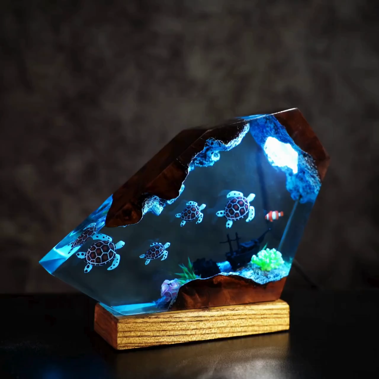 Sea Turtle Resin Ocean Lamp - Unique Epoxy Night Light for bedroom, Summer gift for her, Christmas gift
