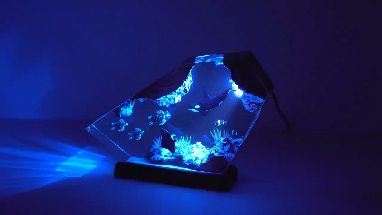 Orca & Turtle Resin Lamp: Ocean Diorama Night Light