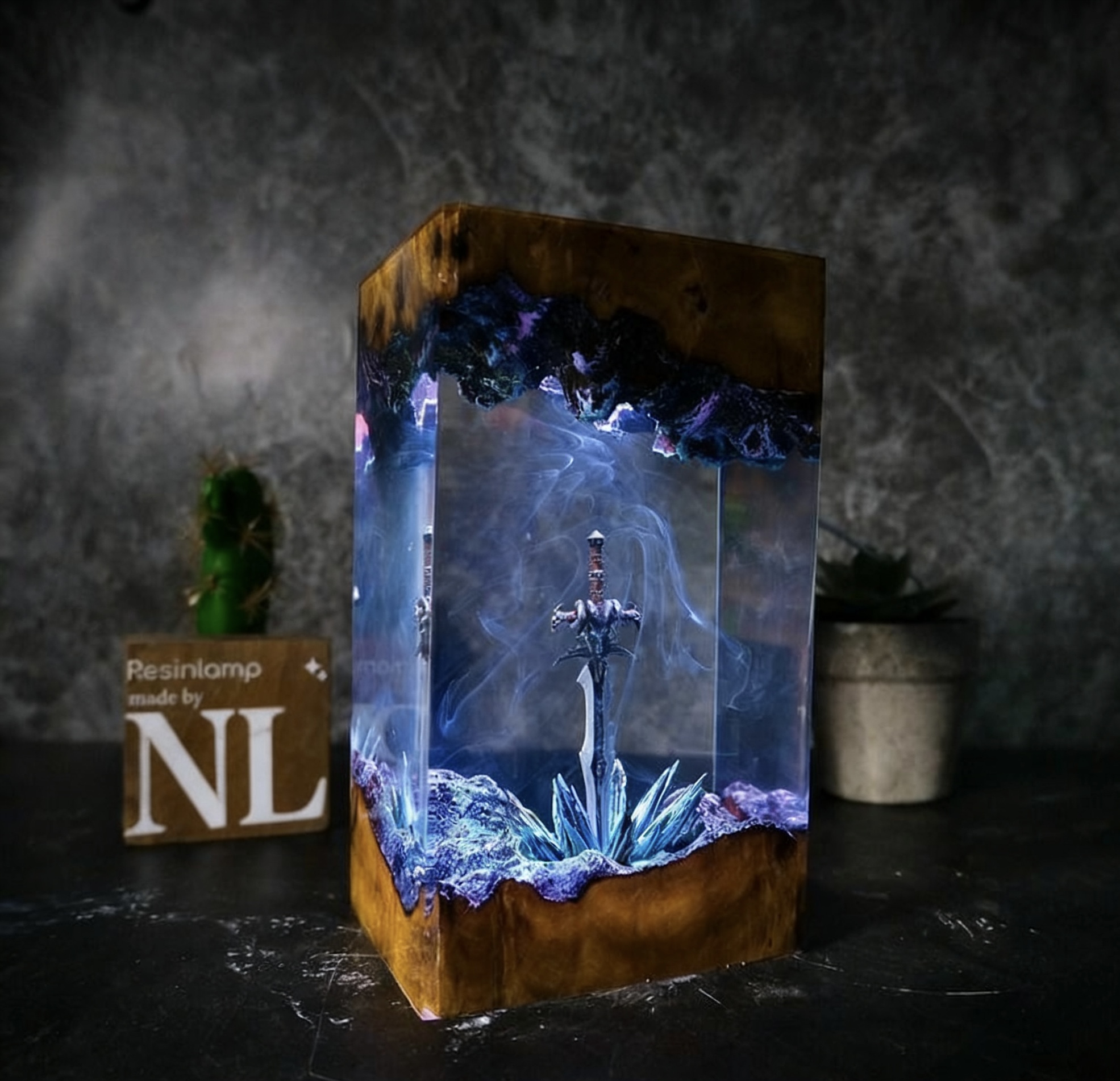 Handmade Fros.tmourne Sword Resin Lamp: Gamer Decor Gift, gift for him, gift for gamer, Handmade Sword figure, Fantasy world, Home Decor.