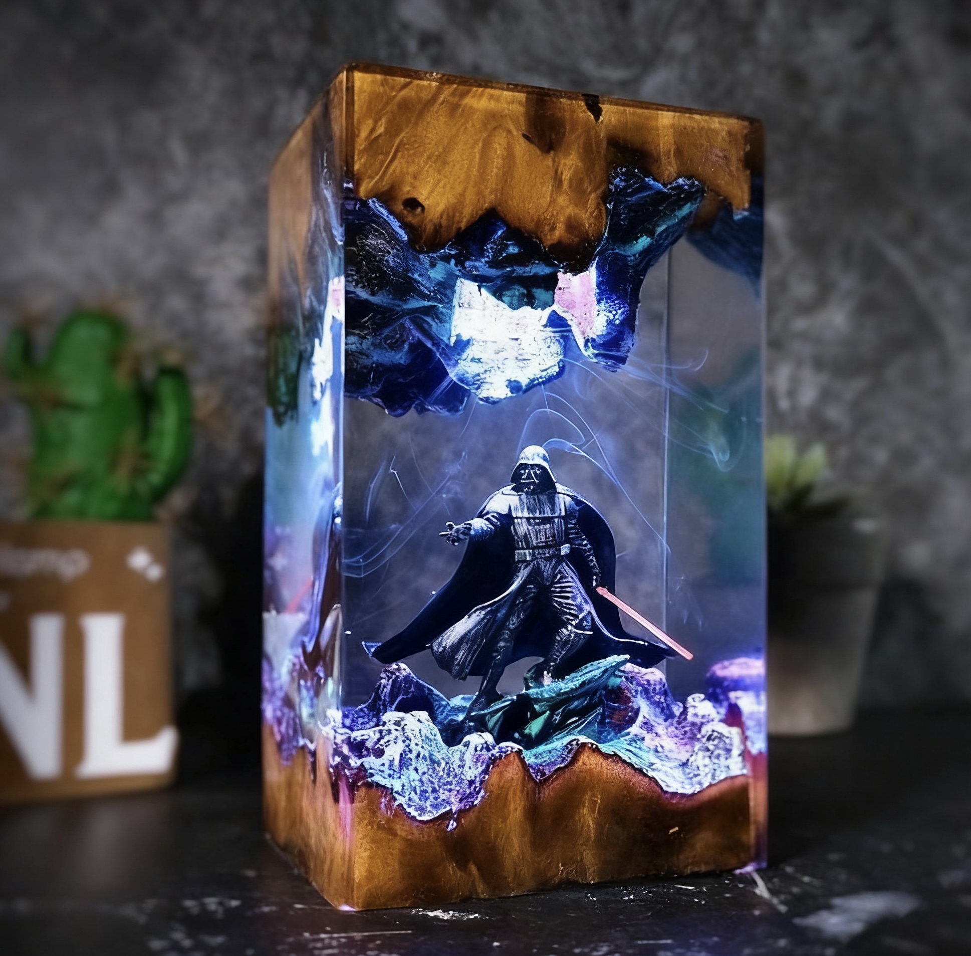 Dar.th Va.der Diorama Lamp, Sta.r Wa.rs Resin Desk Decor, Home Decor Night Light, Epoxy art, Gift idea Christmas, gift for him