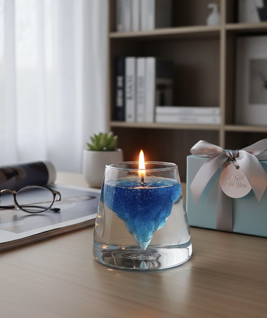 Blue Glacier Aromatherapy Candle – Handcrafted Iceberg Design, Ocean Breeze Scent, Home Decor Gift