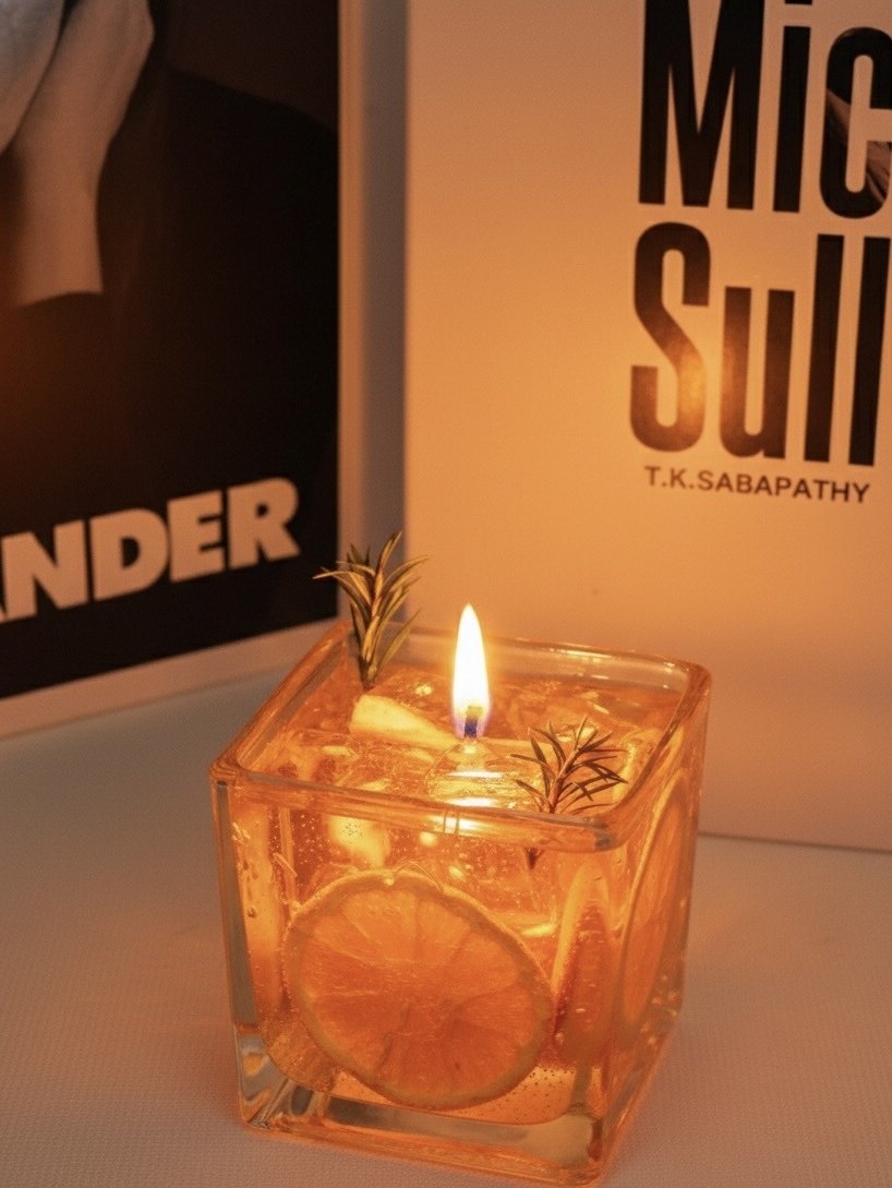Citrus Bloom Aromatherapy Candle – Handcrafted Orange Gel Candle with Dried Slice & Herbs, Refreshing Summer Scent, Home Decor Gift