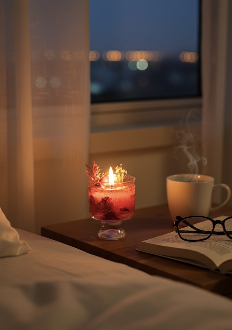 Violet Blossom Gel Candle – Handcrafted Aromatherapy Candle with Dried Flowers