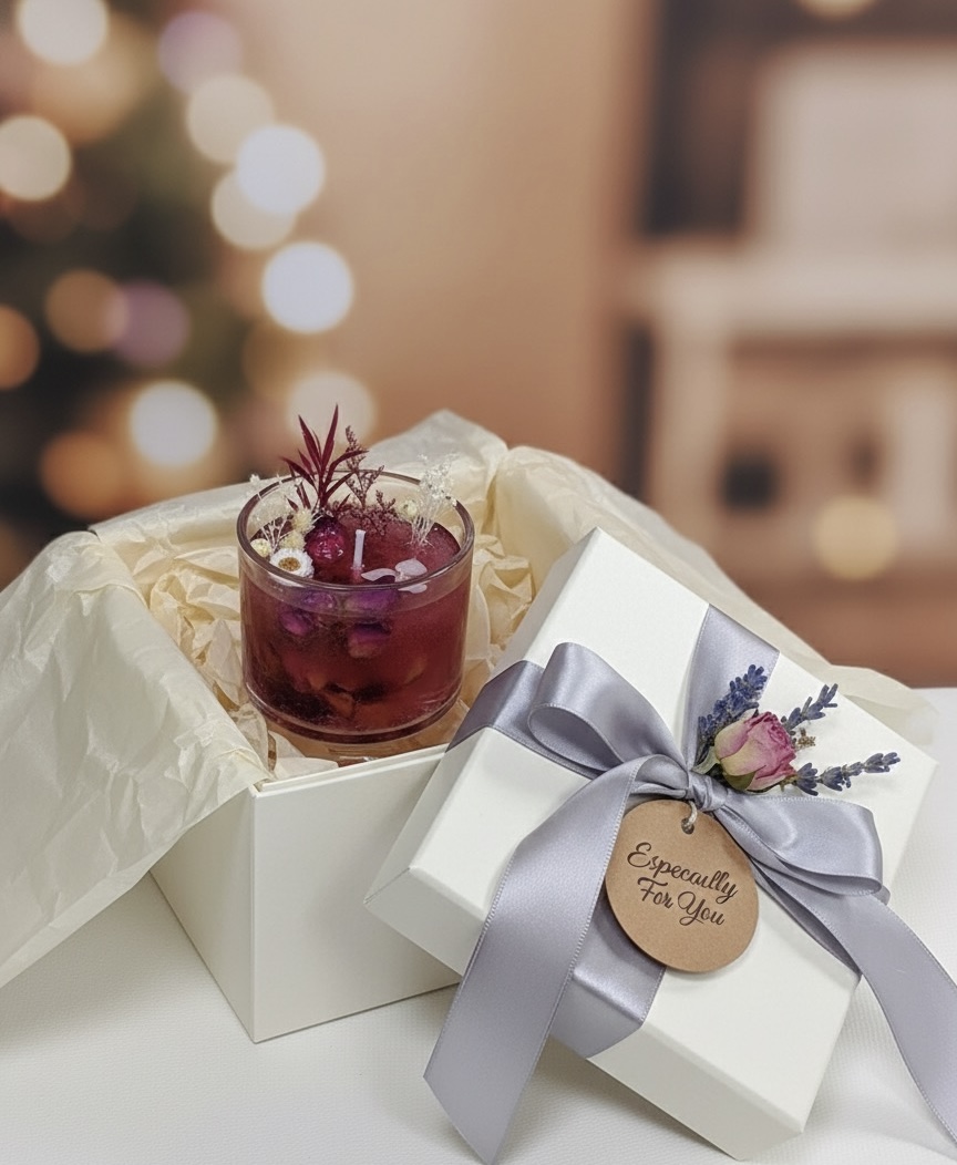 Violet Blossom Gel Candle – Handcrafted Aromatherapy Candle with Dried Flowers