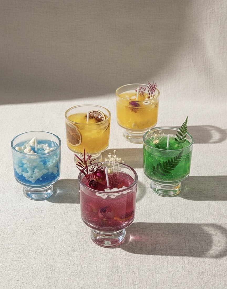 Violet Blossom Gel Candle – Handcrafted Aromatherapy Candle with Dried Flowers