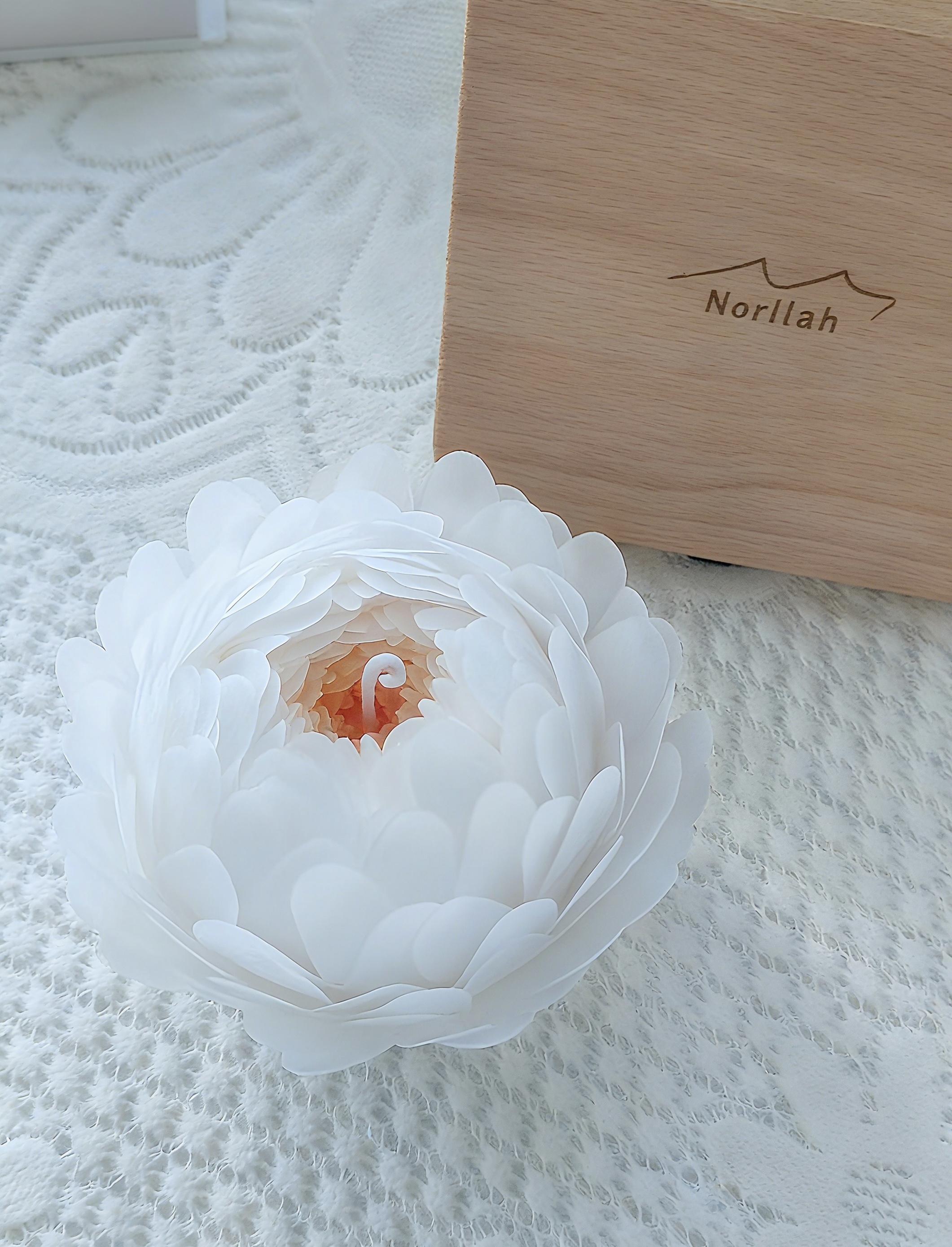 Luxury Hand-Carved White Peony Scented Candle | 100% Natural Soy Wax | Exquisite Wooden Gift Box | Home Decor & Spa Gift