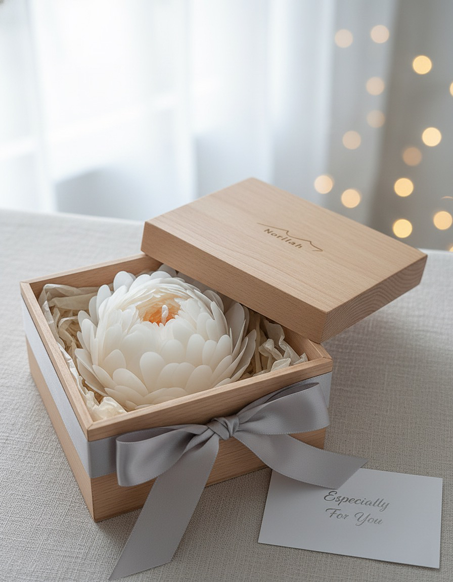 Luxury Hand-Carved White Peony Scented Candle | 100% Natural Soy Wax | Exquisite Wooden Gift Box | Home Decor & Spa Gift