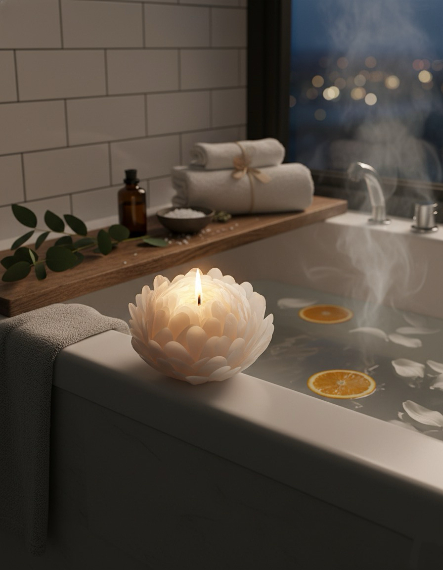 Luxury Hand-Carved White Peony Scented Candle | 100% Natural Soy Wax | Exquisite Wooden Gift Box | Home Decor & Spa Gift