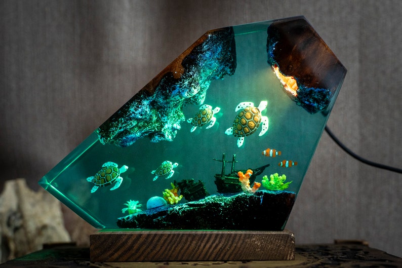 Sea Turtle Resin Ocean Lamp - Unique Epoxy Night Light for bedroom, Summer gift for her, Christmas gift