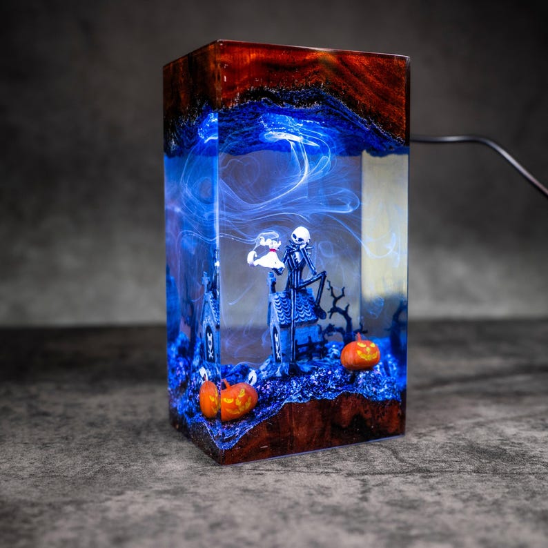 Halloween Resin Lamp: Jack and Ghost Dog, Spooky Handmade Decor