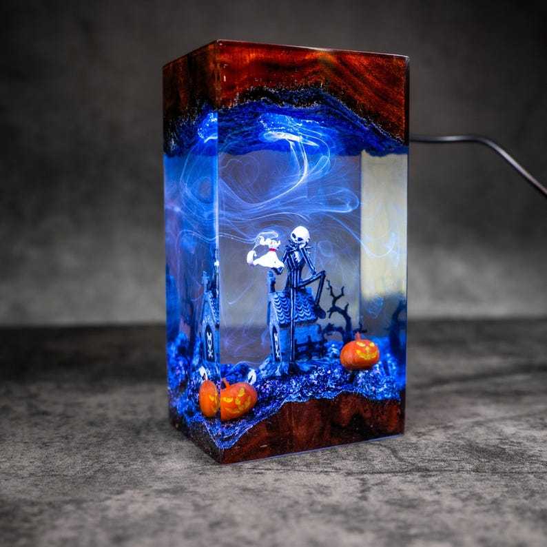 Halloween Resin Lamp: Jack and Ghost Dog, Spooky Handmade Decor