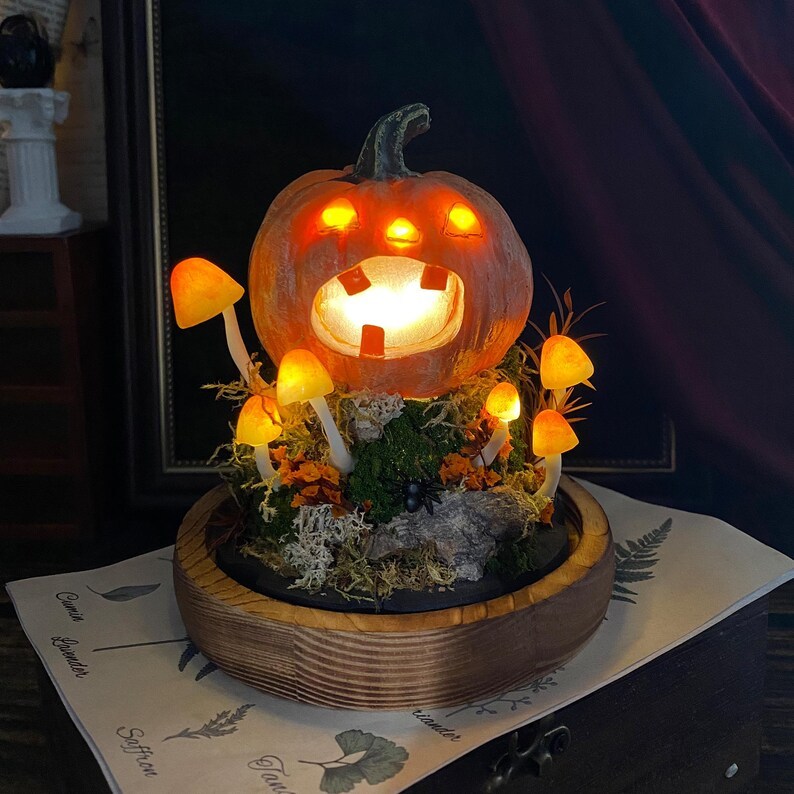 Halloween Pumpkin Mushroom Lamp, Cute Jack O Lantern Lamp, Halloween Light Decor, Witchy Gifts, Glowing Pumpkin Lamp Halloween Night Light