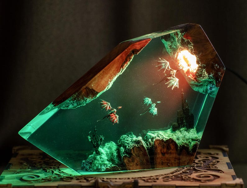 Fire Dragon and Ice Dragon Resin Lamp, Dragon lamp for home decor, Ancient Red Dragon, Christmas Gift,Handmade Night Light