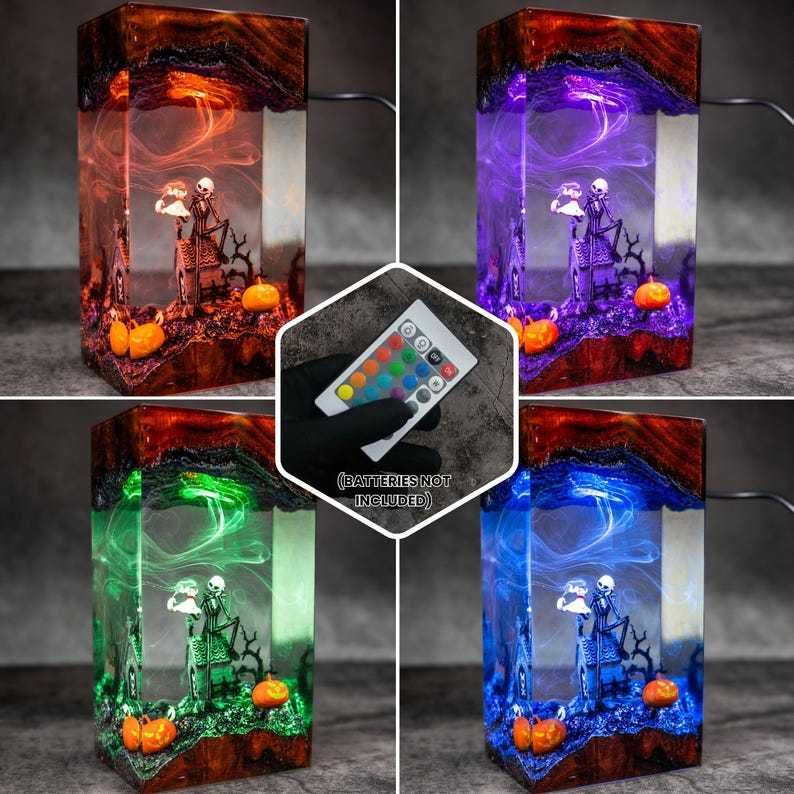 Halloween Resin Lamp: Jack and Ghost Dog, Spooky Handmade Decor