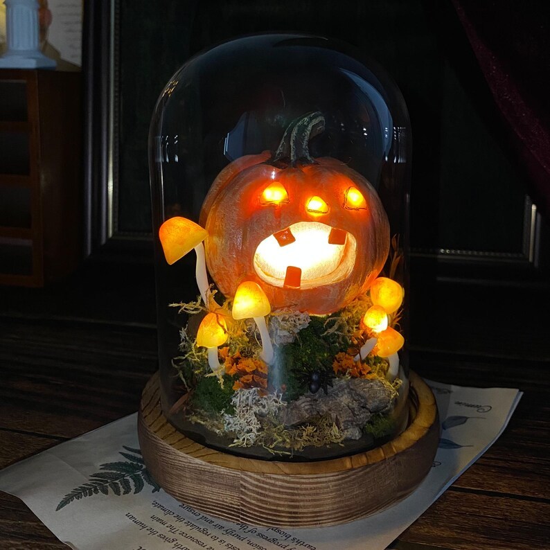 Halloween Pumpkin Mushroom Lamp, Cute Jack O Lantern Lamp, Halloween Light Decor, Witchy Gifts, Glowing Pumpkin Lamp Halloween Night Light