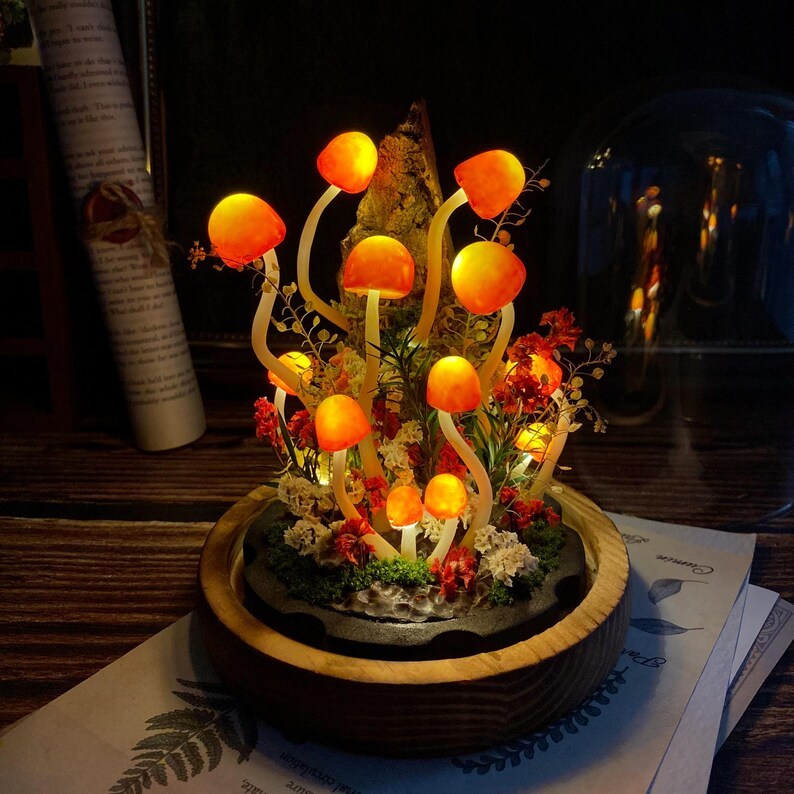 Enchanted Mushroom Forest Night Light, Handmade Glowing Mushrooms Lamp for Bedroom, Kids Room, Living Room, Magical Home Decor Creative Gift