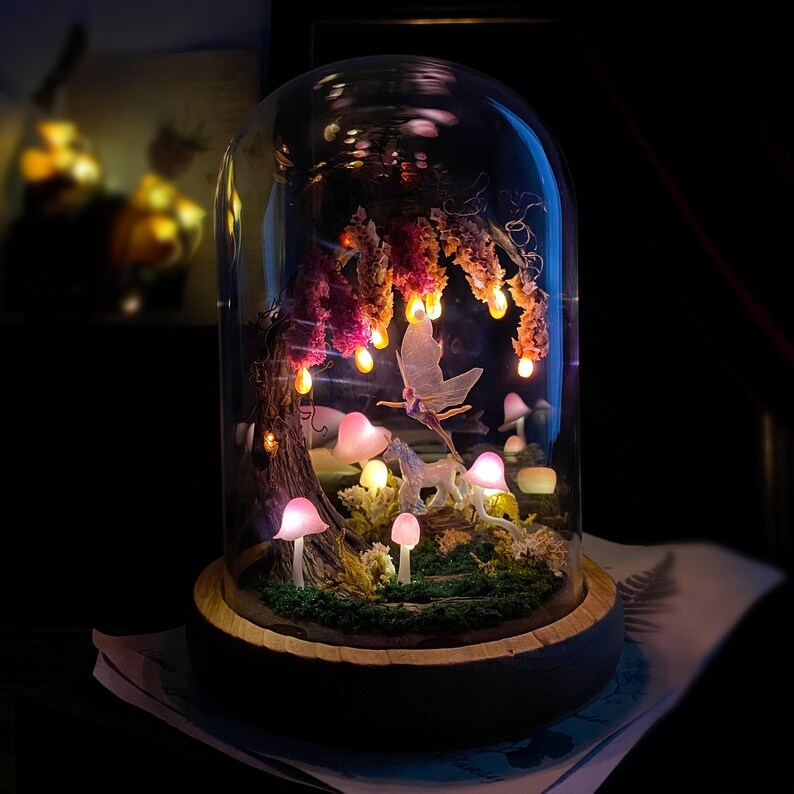 Pink Wisteria Fairy Unicorn Mushroom Night Light, Magic Mushroom Lamp, Cute Fairy Lamp, Flower Nightlight, Enchanted Fairy Decor,Unique gift