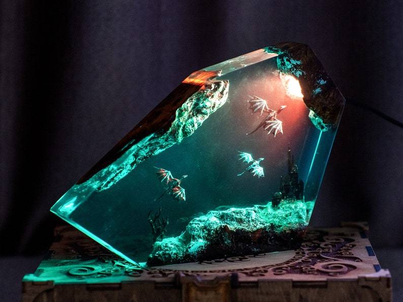 Fire Dragon and Ice Dragon Resin Lamp, Dragon lamp for home decor, Ancient Red Dragon, Christmas Gift,Handmade Night Light