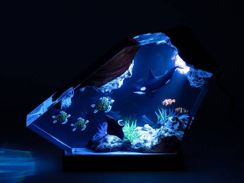 Orca & Turtle Resin Lamp: Ocean Diorama Night Light
