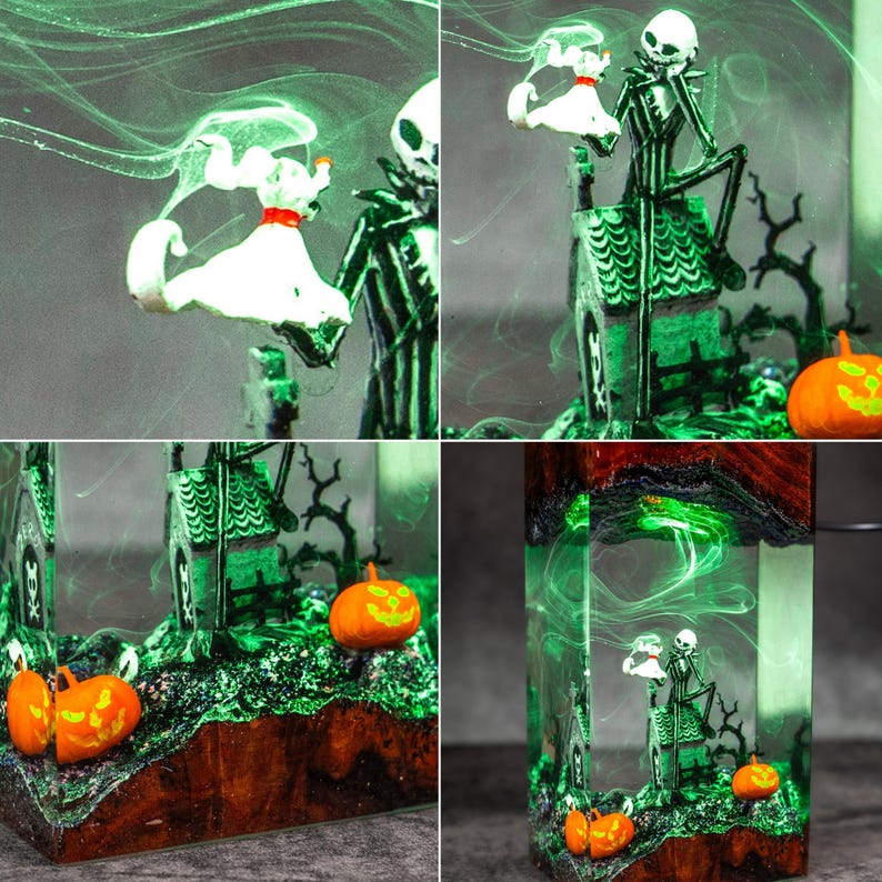 Halloween Resin Lamp: Jack and Ghost Dog, Spooky Handmade Decor