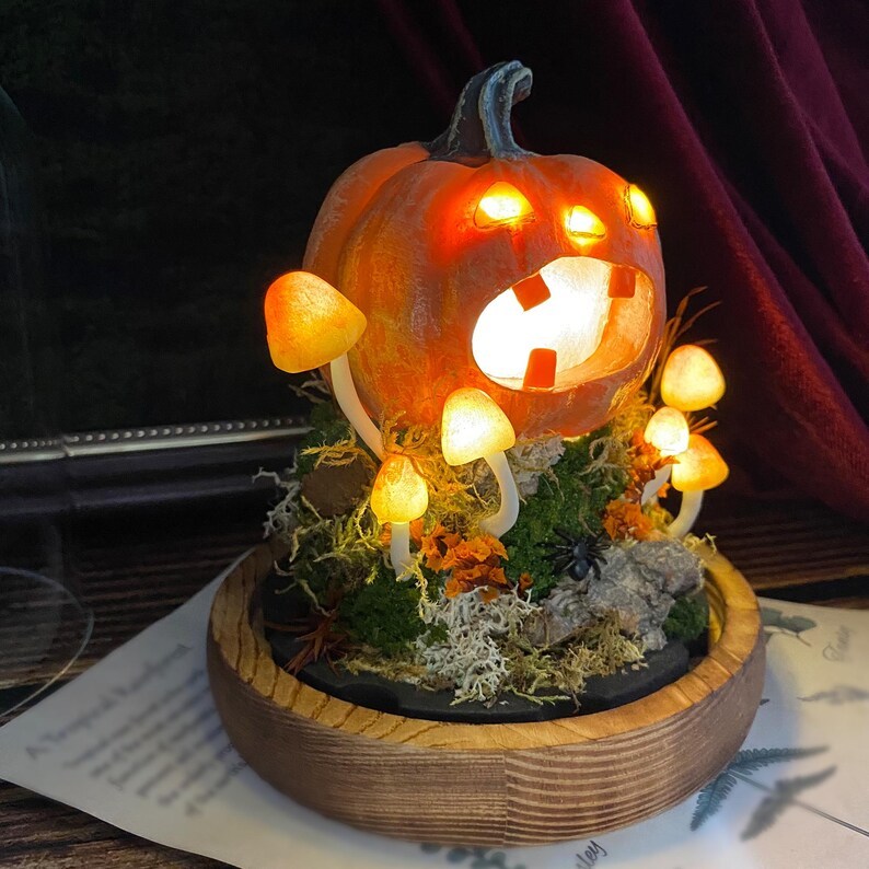Halloween Pumpkin Mushroom Lamp, Cute Jack O Lantern Lamp, Halloween Light Decor, Witchy Gifts, Glowing Pumpkin Lamp Halloween Night Light