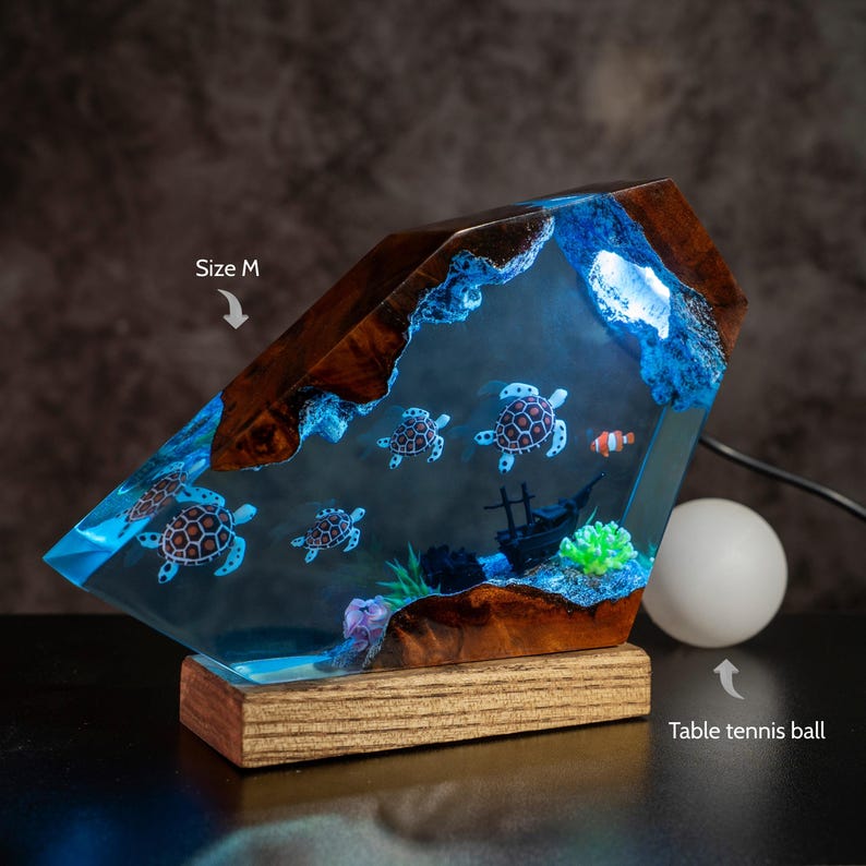 Sea Turtle Resin Ocean Lamp - Unique Epoxy Night Light for bedroom, Summer gift for her, Christmas gift