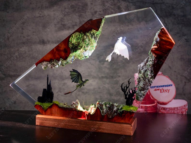 Fire Dragon and Ice Dragon Resin Lamp, Dragon lamp for home decor, Ancient Red Dragon, Christmas Gift,Handmade Night Light