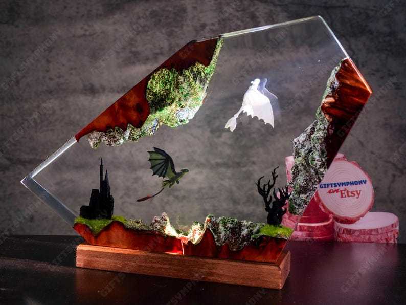 Fire Dragon and Ice Dragon Resin Lamp, Dragon lamp for home decor, Ancient Red Dragon, Christmas Gift,Handmade Night Light