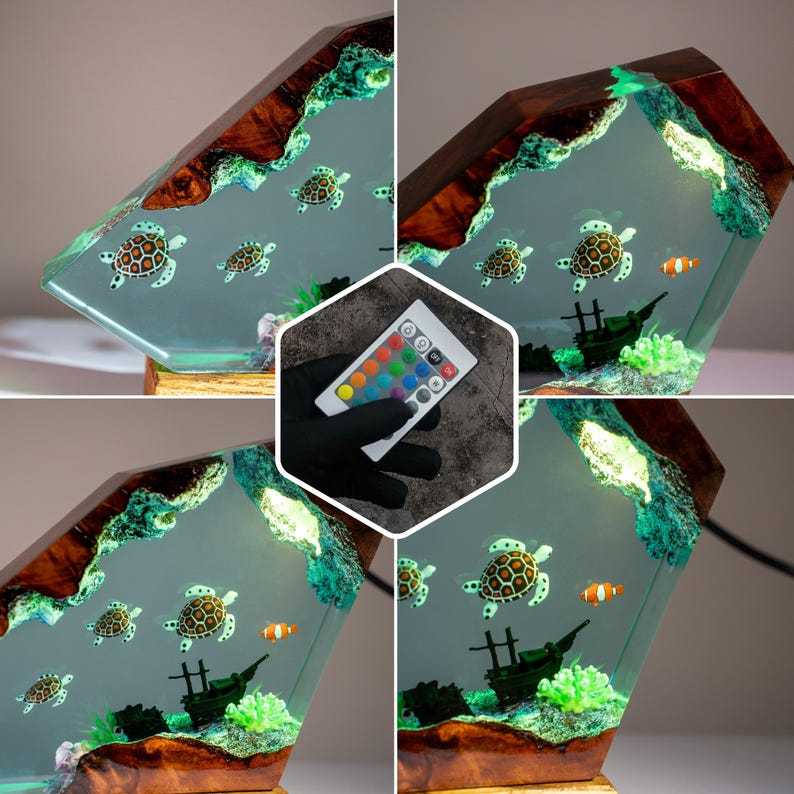 Sea Turtle Resin Ocean Lamp - Unique Epoxy Night Light for bedroom, Summer gift for her, Christmas gift