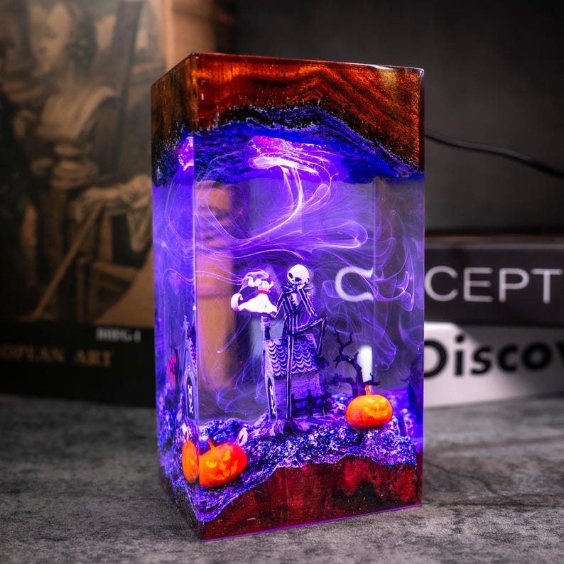 Halloween Resin Lamp: Jack and Ghost Dog, Spooky Handmade Decor