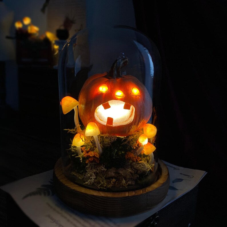 Halloween Pumpkin Mushroom Lamp, Cute Jack O Lantern Lamp, Halloween Light Decor, Witchy Gifts, Glowing Pumpkin Lamp Halloween Night Light