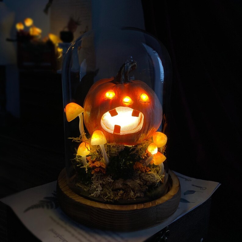 Halloween Pumpkin Mushroom Lamp, Cute Jack O Lantern Lamp, Halloween Light Decor, Witchy Gifts, Glowing Pumpkin Lamp Halloween Night Light