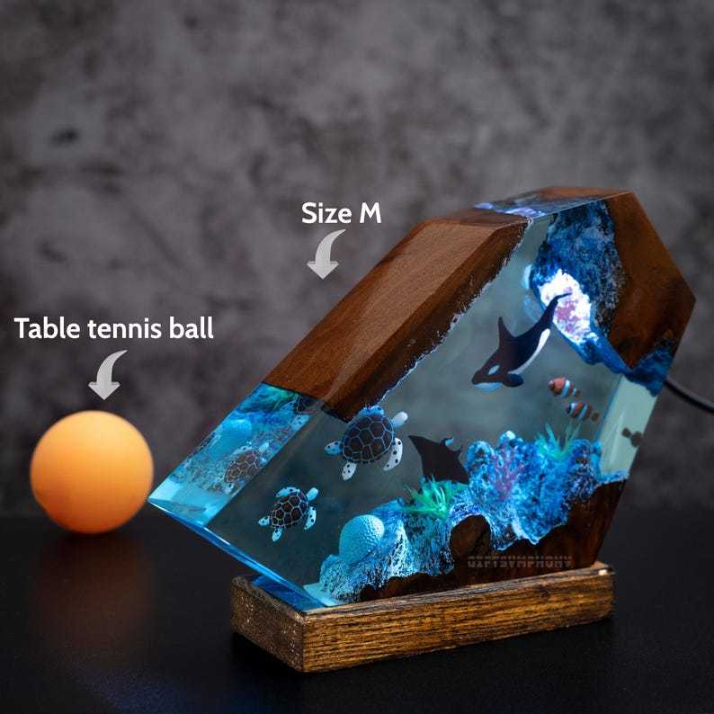 Orca & Turtle Resin Lamp: Ocean Diorama Night Light