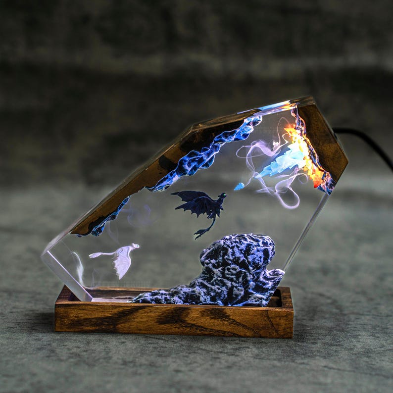 Toothless and Light fury night light, Handmade dragons Light, Fantasy Gift for Her or Kids, dragon age