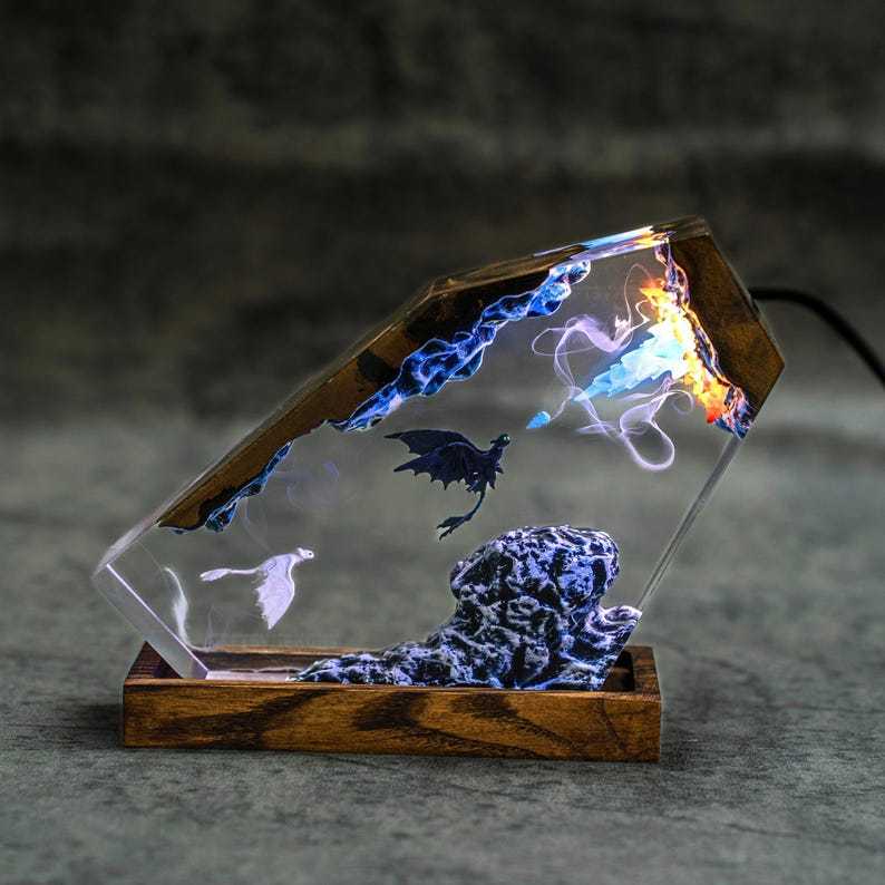 Toothless and Light fury night light, Handmade dragons Light, Fantasy Gift for Her or Kids, dragon age
