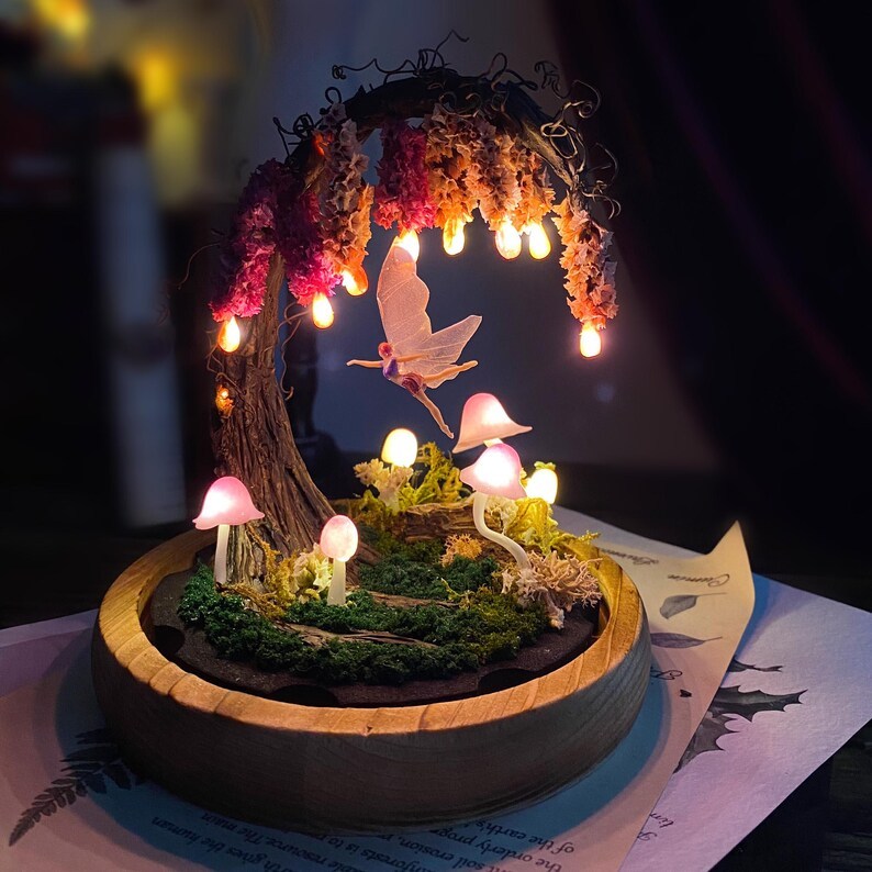 Pink Wisteria Fairy Unicorn Mushroom Night Light, Magic Mushroom Lamp, Cute Fairy Lamp, Flower Nightlight, Enchanted Fairy Decor,Unique gift