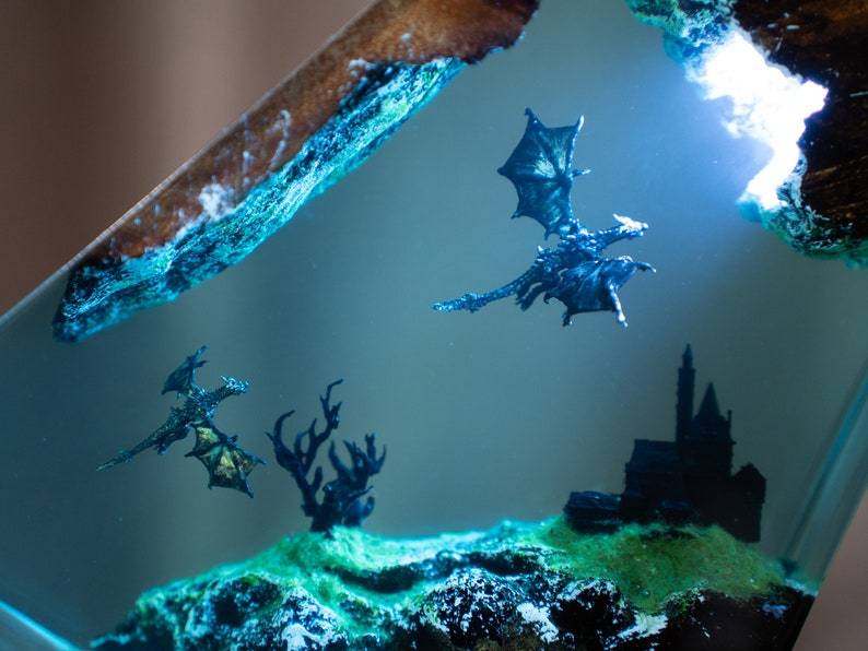 Fire Dragon and Ice Dragon Resin Lamp, Dragon lamp for home decor, Ancient Red Dragon, Christmas Gift,Handmade Night Light