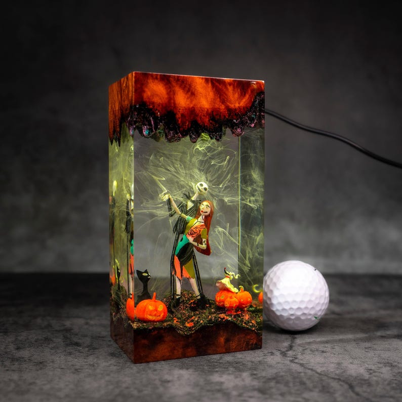 Halloween Resin Lamp: Jack and Ghost Dog, Spooky Handmade Decor