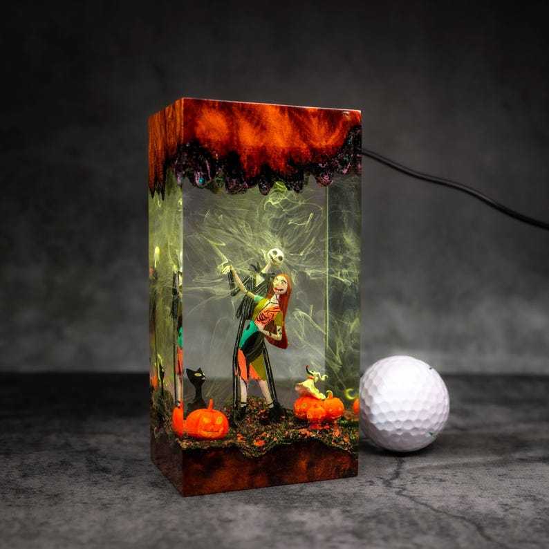 Halloween Resin Lamp: Jack and Ghost Dog, Spooky Handmade Decor