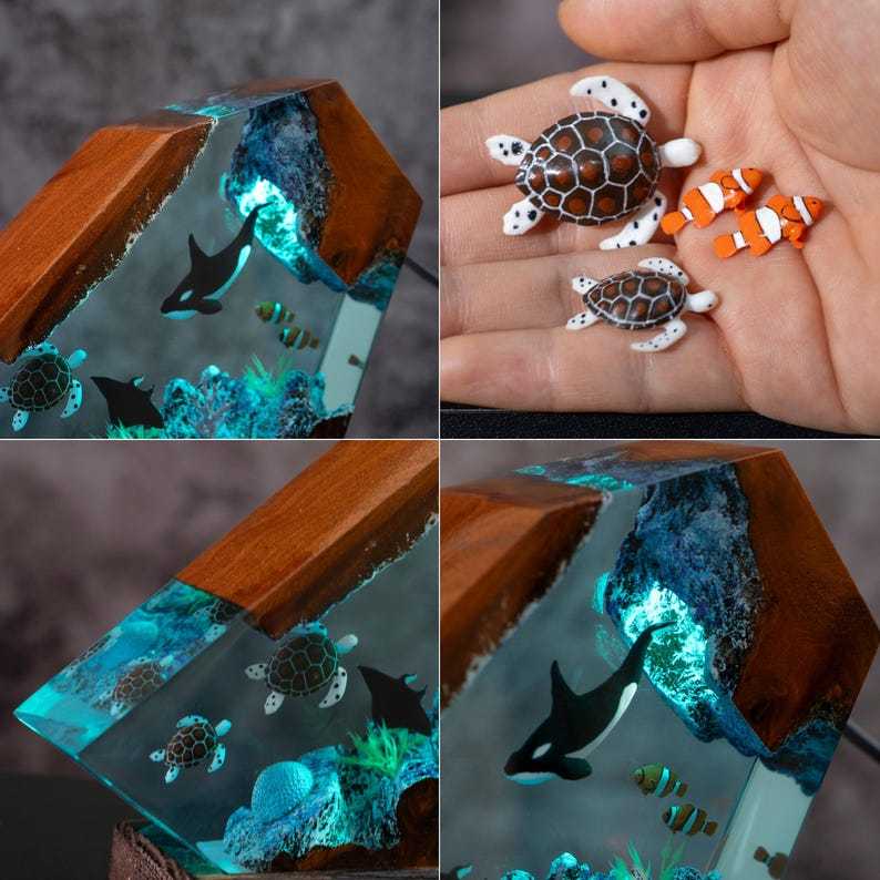 Orca & Turtle Resin Lamp: Ocean Diorama Night Light