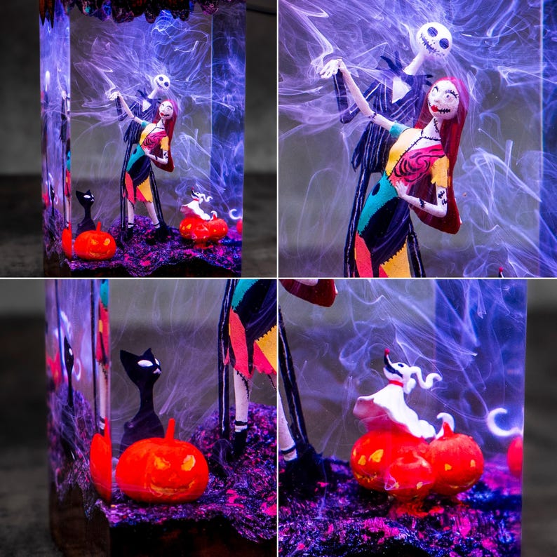 Halloween Resin Lamp: Jack and Ghost Dog, Spooky Handmade Decor