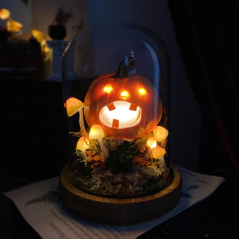Halloween Pumpkin Mushroom Lamp, Cute Jack O Lantern Lamp, Halloween Light Decor, Witchy Gifts, Glowing Pumpkin Lamp Halloween Night Light