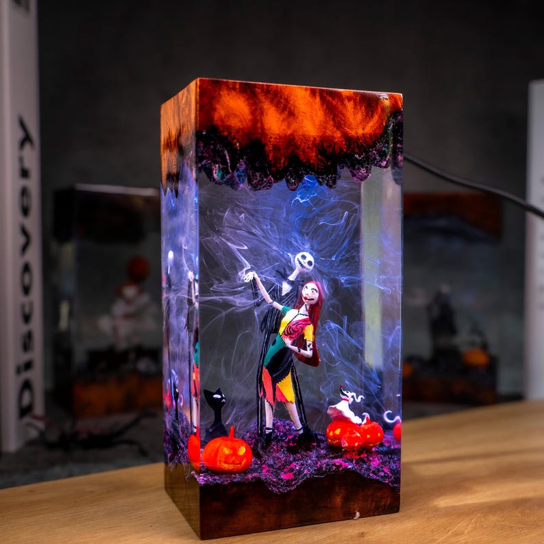 Halloween Resin Lamp: Jack and Ghost Dog, Spooky Handmade Decor