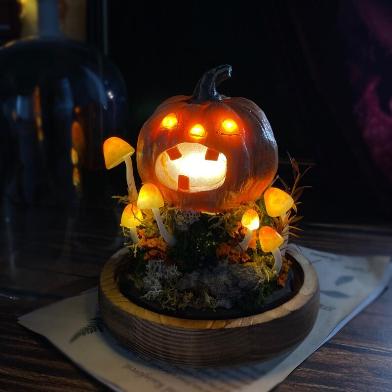 Halloween Pumpkin Mushroom Lamp, Cute Jack O Lantern Lamp, Halloween Light Decor, Witchy Gifts, Glowing Pumpkin Lamp Halloween Night Light