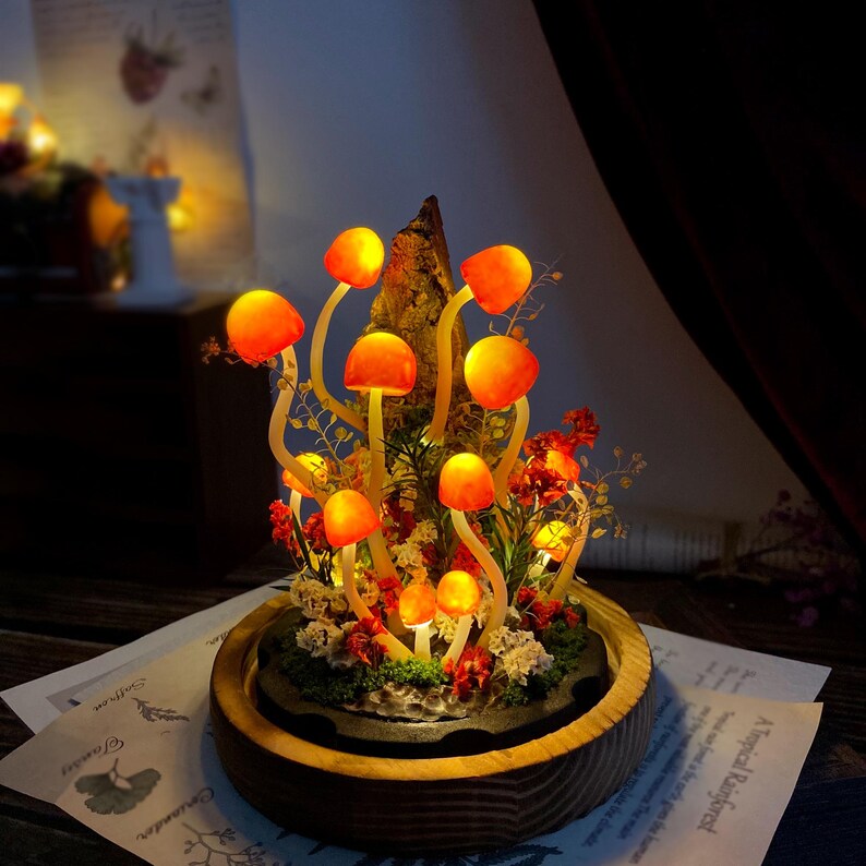 Enchanted Mushroom Forest Night Light, Handmade Glowing Mushrooms Lamp for Bedroom, Kids Room, Living Room, Magical Home Decor Creative Gift