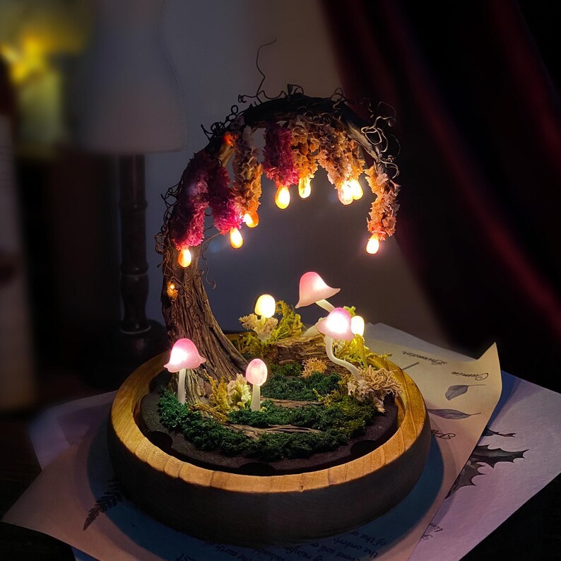 Pink Wisteria Fairy Unicorn Mushroom Night Light, Magic Mushroom Lamp, Cute Fairy Lamp, Flower Nightlight, Enchanted Fairy Decor,Unique gift