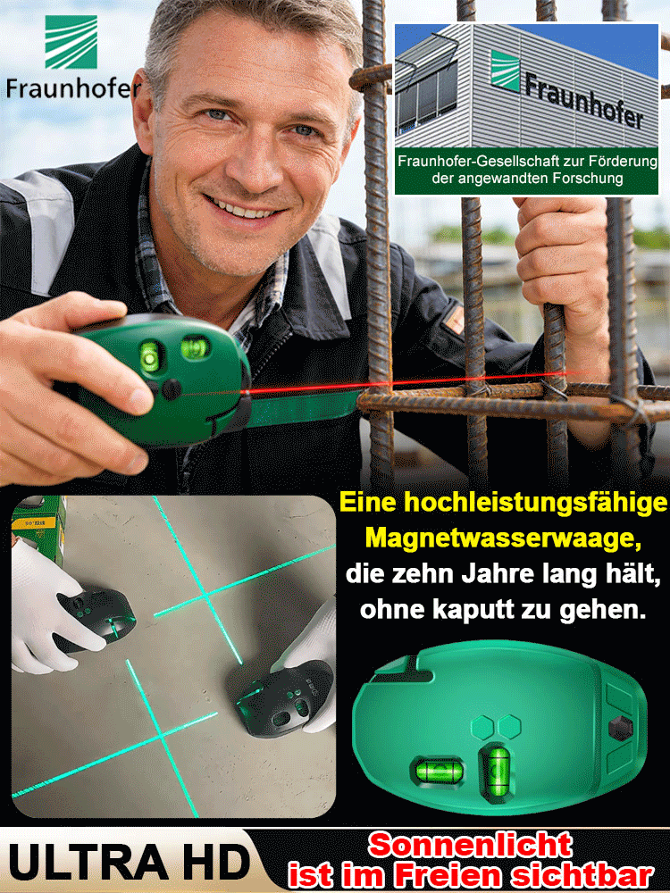 1-Sekunden-Präzision bis 100 m – null Fehler! Zehn Jahre unzerstörbar Starker Magnet-Kopfnadel-Wasserwaage