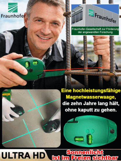 1-Sekunden-Präzision bis 100 m – null Fehler! Zehn Jahre unzerstörbar Starker Magnet-Kopfnadel-Wasserwaage