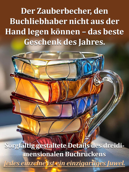 🌈Handgeätzte Details in edlen Farben: sieht aus wie ein Stapel Bücher!📚【Handgefertigt】3D-Leseglas